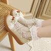 imageSHEMEE Womens Sweet Bow Platform Mary Janes Shoes Ankle Strap Buckle Round Toe Flat Mid Heels Dress PumpsBeige