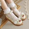 imageSHEMEE Womens Sweet Bow Platform Mary Janes Shoes Ankle Strap Buckle Round Toe Flat Mid Heels Dress PumpsBeige