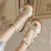 imageSHEMEE Womens Sweet Bow Platform Mary Janes Shoes Ankle Strap Buckle Round Toe Flat Mid Heels Dress PumpsBeige