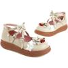 imageSHEMEE Womens Sweet Bow Platform Mary Janes Shoes Ankle Strap Buckle Round Toe Flat Mid Heels Dress PumpsBeige