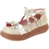 imageSHEMEE Womens Sweet Bow Platform Mary Janes Shoes Ankle Strap Buckle Round Toe Flat Mid Heels Dress PumpsBeige