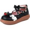 imageSHEMEE Womens Sweet Bow Platform Mary Janes Shoes Ankle Strap Buckle Round Toe Flat Mid Heels Dress PumpsBlack