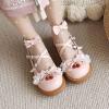 imageSHEMEE Womens Sweet Bow Platform Mary Janes Shoes Ankle Strap Buckle Round Toe Flat Mid Heels Dress PumpsPink