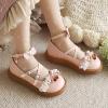 imageSHEMEE Womens Sweet Bow Platform Mary Janes Shoes Ankle Strap Buckle Round Toe Flat Mid Heels Dress PumpsPink