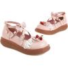 imageSHEMEE Womens Sweet Bow Platform Mary Janes Shoes Ankle Strap Buckle Round Toe Flat Mid Heels Dress PumpsPink