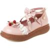 imageSHEMEE Womens Sweet Bow Platform Mary Janes Shoes Ankle Strap Buckle Round Toe Flat Mid Heels Dress PumpsPink