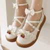 imageSHEMEE Womens Sweet Bow Platform Mary Janes Shoes Ankle Strap Buckle Round Toe Flat Mid Heels Dress PumpsWhite