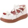 imageSHEMEE Womens Sweet Bow Platform Mary Janes Shoes Ankle Strap Buckle Round Toe Flat Mid Heels Dress PumpsWhite