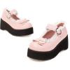 imageSHEMEE Womens Wedge Platform Mary Jane Pumps Buckle Ankle Strap Gothic Chunky Heels Sweet Cute Bow Cosplay ShoesPink