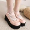 imageSHEMEE Womens Wedge Platform Mary Jane Pumps Buckle Ankle Strap Gothic Chunky Heels Sweet Cute Bow Cosplay ShoesPink