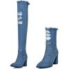 imageSHEMEE Chunky High Heels Denim Boot for Women Pointy Toe Block Heeled Dress Jeans BootsDark Blue Short