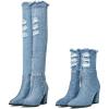 imageSHEMEE Chunky High Heels Denim Boot for Women Pointy Toe Block Heeled Dress Jeans BootsLight Blue Long