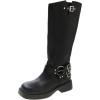 imageSHEMEE Womens Knee High Boots Comfort Square Toe Slip On Riding Motorcycle Boots Punk Chunky Low Heels Fashion Buckles Biker BootsBlack B