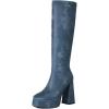 imageSHEMEE Womens Suede Stretch Boots Knee High Chunky Heels Platform Fashion Square Toe Block High Heels MidCalf BootsBlue