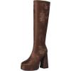 imageSHEMEE Womens Suede Stretch Boots Knee High Chunky Heels Platform Fashion Square Toe Block High Heels MidCalf BootsBrown