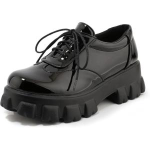 imageSHEMEE Womens Platform Oxfords Chunky Heels Loafer Lug Sole Lace Up Derby Shoes Comfort Business Work Office Dress PumpsBlack Patent X10