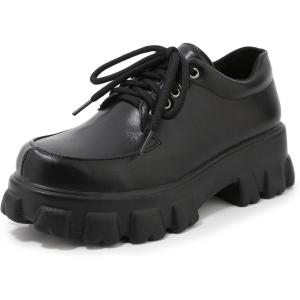 imageSHEMEE Womens Platform Oxfords Chunky Heels Loafer Lug Sole Lace Up Derby Shoes Comfort Business Work Office Dress PumpsBlack Pu X08