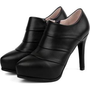 imageSHEMEE Womens Platform Stiletto High Heel Ankle Booties Thin Heels Pumps Side Zip Short Boots ShoesBlackpu02
