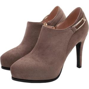 imageSHEMEE Womens Platform Stiletto High Heel Ankle Booties Thin Heels Pumps Side Zip Short Boots ShoesBrown
