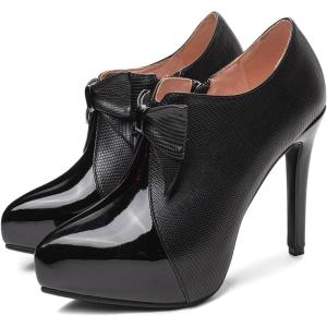 imageSHEMEE Womens Platform Stiletto High Heel Ankle Booties Thin Heels Pumps Side Zip Short Boots ShoesPatchwork Black