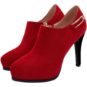 imageSHEMEE Womens Platform Stiletto High Heel Ankle Booties Thin Heels Pumps Side Zip Short Boots ShoesRed