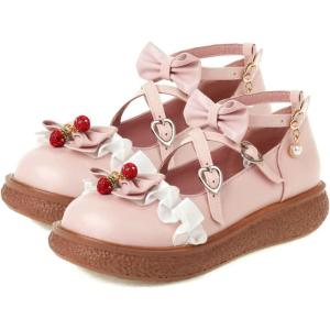 imageSHEMEE Womens Sweet Bow Platform Mary Janes Shoes Ankle Strap Buckle Round Toe Flat Mid Heels Dress PumpsPink
