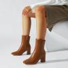 imageSHEMEE Womens Square Toe Block Heels Booties Chunky High Heeled Side Zipper Ankle Boots ShoesBrown
