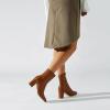 imageSHEMEE Womens Square Toe Block Heels Booties Chunky High Heeled Side Zipper Ankle Boots ShoesBrown