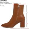 imageSHEMEE Womens Square Toe Block Heels Booties Chunky High Heeled Side Zipper Ankle Boots ShoesBrown