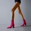 imageSHEMEE Womens Square Toe Block Heels Booties Chunky High Heeled Side Zipper Ankle Boots ShoesHot Pink