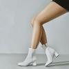 imageSHEMEE Womens Square Toe Block Heels Booties Chunky High Heeled Side Zipper Ankle Boots ShoesWhite