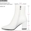 imageSHEMEE Womens Square Toe Block Heels Booties Chunky High Heeled Side Zipper Ankle Boots ShoesWhite