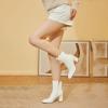 imageSHEMEE Womens Square Toe Block Heels Booties Chunky High Heeled Side Zipper Ankle Boots ShoesWhite Patent
