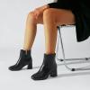 imageSHEMEE Womens Square Toe Chunky Ankle Booties Block Mid Heel Side Zipper Short BootsBlack
