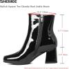 imageSHEMEE Womens Square Toe Chunky Ankle Booties Block Mid Heel Side Zipper Short BootsBlack Patent