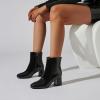 imageSHEMEE Womens Square Toe Chunky Ankle Booties Block Mid Heel Side Zipper Short BootsBlack Patent