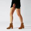 imageSHEMEE Womens Square Toe Chunky Ankle Booties Block Mid Heel Side Zipper Short BootsBrown