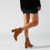 imageSHEMEE Womens Square Toe Chunky Ankle Booties Block Mid Heel Side Zipper Short BootsBrown