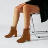 imageSHEMEE Womens Square Toe Chunky Ankle Booties Block Mid Heel Side Zipper Short BootsBrown