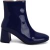 imageSHEMEE Womens Square Toe Chunky Ankle Booties Block Mid Heel Side Zipper Short BootsDarkblue Patent