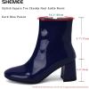 imageSHEMEE Womens Square Toe Chunky Ankle Booties Block Mid Heel Side Zipper Short BootsDarkblue Patent