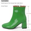 imageSHEMEE Womens Square Toe Chunky Ankle Booties Block Mid Heel Side Zipper Short BootsGreen Patent