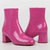 imageSHEMEE Womens Square Toe Chunky Ankle Booties Block Mid Heel Side Zipper Short BootsPink Patent