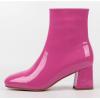 imageSHEMEE Womens Square Toe Chunky Ankle Booties Block Mid Heel Side Zipper Short BootsPink Patent
