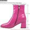 imageSHEMEE Womens Square Toe Chunky Ankle Booties Block Mid Heel Side Zipper Short BootsPink Patent