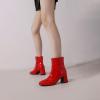 imageSHEMEE Womens Square Toe Chunky Ankle Booties Block Mid Heel Side Zipper Short BootsRed Patent