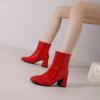 imageSHEMEE Womens Square Toe Chunky Ankle Booties Block Mid Heel Side Zipper Short BootsRed Patent