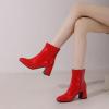 imageSHEMEE Womens Square Toe Chunky Ankle Booties Block Mid Heel Side Zipper Short BootsRed Patent