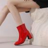 imageSHEMEE Womens Square Toe Chunky Ankle Booties Block Mid Heel Side Zipper Short BootsRed Patent