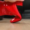 imageSHEMEE Womens Square Toe Chunky Ankle Booties Block Mid Heel Side Zipper Short BootsRed Patent